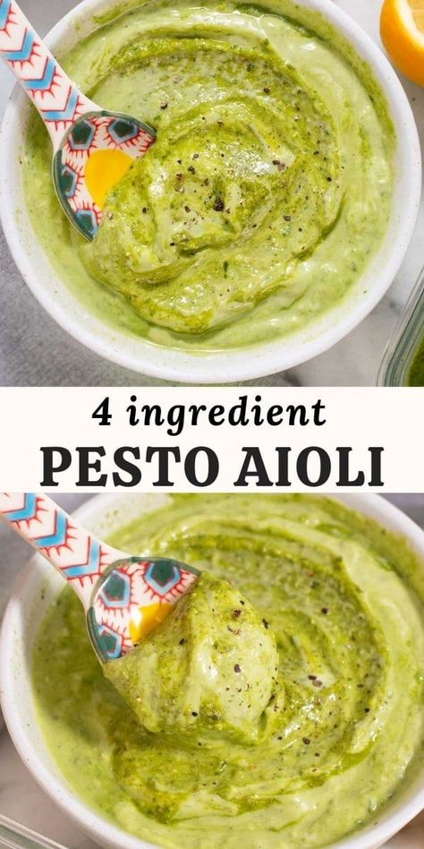 Basil Pesto Aioli, Pesto Bread Dipping Sauce, Green Aioli Sauce, Pesto Aoli Recipe Easy, Garlic Pesto Aioli, Pesto Sauce For Sandwich, Pesto Aioli Sandwiches, Pesto Dipping Sauce For Bread, Pesto Dip Recipe