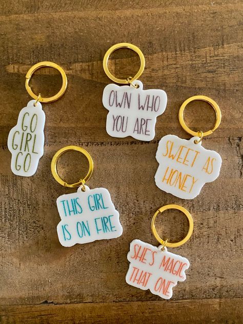 Positive Keychains, Green Bay Packers Shirts, Girls Keychain, Girl Empowerment, Phone Charms, Kid Activities, Acrylic Keychain, Soccer Player, Positive Messages