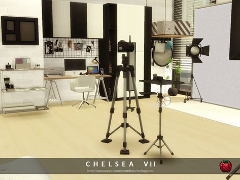 a photo studio . enjoy! Found in TSR Category 'Sims 4 Other Rooms' Sims 4 Photography, Studio Room Design, Living Room Sims 4, Mode Poses, Photography Room, Sims 4 Kitchen, Boho Apartments, Mod Furniture, Muebles Sims 4 Cc