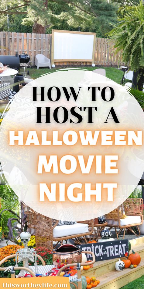 Backyard Movie Nights Halloween, Spooky Backyard Movie Night, Backyard Halloween Movie Party, Harry Potter Outdoor Movie Night, Autumn Outdoor Movie Night, Outdoor Movie Party Halloween, Fall Outdoor Movie Night Aesthetic, Outdoor Halloween Movie Party, Spooky Outdoor Movie Night