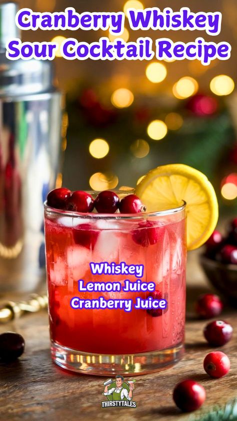 "Discover the perfect blend of tart and sweet with this Cranberry Whiskey Sour cocktail recipe! Ideal for holiday gatherings, this easy cocktail recipe combines the rich flavors of whiskey with refreshing cranberry for a festive drink that will impress your guests. Perfect for any celebration, these seasonal beverages are a must-try for whiskey cocktail lovers. Elevate your holiday drinks with this delightful Cranberry Whiskey Sour!" Cranberry Whisky Sour, Christmas Whiskey Sour, Cranberry Whiskey Cocktail, Cranberry Juice Cocktails, Cranberry Whiskey Sour, Whiskey Sour Cocktail, Easy Cocktail Recipe, Whiskey Sour Recipe, Peppermint Martini