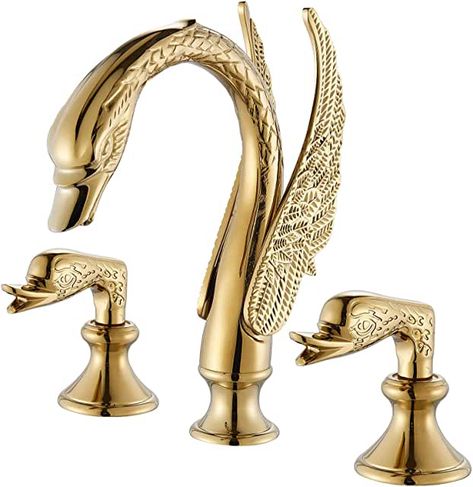 Amazon.com : dolphin faucet Brushed Brass Bathroom, Bathroom Vanity Faucets, Gold Bathroom Faucet, Brass Bathroom Faucets, Gold Swan, Bathroom Sink Drain, Vessel Sink Faucet, Vanity Basin, Vanity Faucet