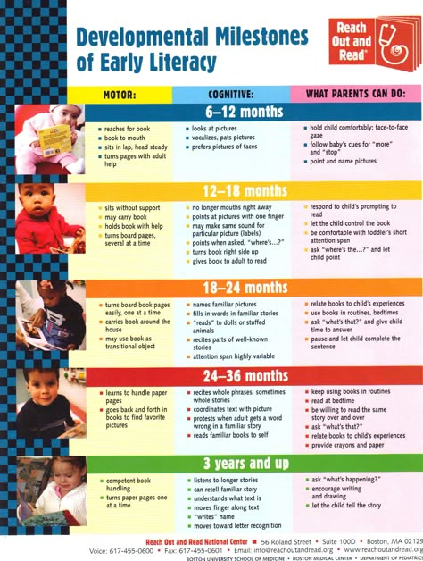 Developmental Milestones of Early Literacy From Reach Out and Read National Center For more information visit http://www.reachoutandread.org/ Developmental Milestones Toddlers, Child Development Chart, Uppfostra Barn, Child Development Theories, Child Development Stages, Early Childhood Education Resources, Child Development Activities, Milestone Chart, Development Milestones