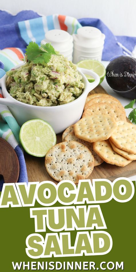 Looking for a quick lunch or easy appetizer, look no further than this Avocado Tuna Salad which I like to load onto my favorite crackers. Canned tuna is combined with avocado to give it a creamy texture and celery and red onion are stirred through for added crunch. Healthy Tuna Salad Sandwich, Tuna With Avocado, Awesome Sandwiches, Tuna And Avocado, Avocado Tuna, Canned Tuna Recipes, Avocado Tuna Salad, Healthy Sandwich Recipes, Salads Recipes