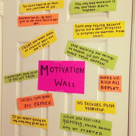 i really like the idea of a motivation wall! something to look at everyday and keep you moving Sticky Notes Motivation Wall Study, Motivational Wall Decor Ideas, Study Motivation Sticky Notes, Sticky Notes Quotes Motivation, Sticky Notes Motivation Wall, Stick Notes Ideas Wall, Stick Notes Ideas, Sticky Notes Wall Decor, Study Motivation Wall