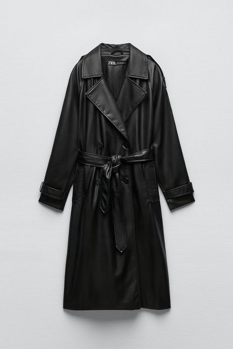 FAUX LEATHER TRENCH WITH BELT - Black | ZARA United Kingdom Trent Coat, Zara Trench Coat, Faux Leather Trench Coat, Zara Fall, Duffel Coat, Boucle Coat, Trench Coat Outfit, Denim Trench Coat, Zara Coat