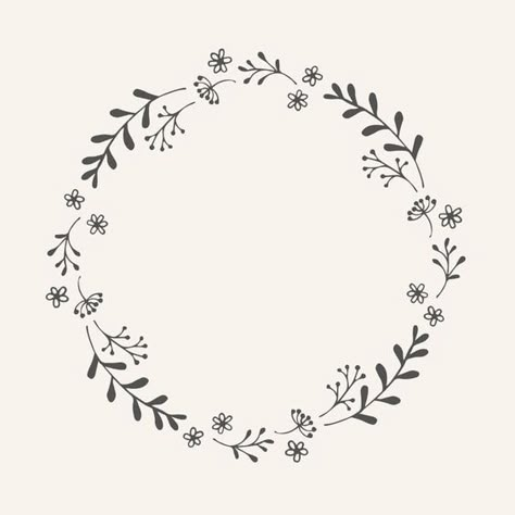 Simple Flower Wreath Drawing, Circle Art Drawing Simple, Wreath Drawing, Embroidery Template, Diy Embroidery Patterns, Bullet Journal Design Ideas, Elegant Tattoos, Black Flower, Hand Embroidery Patterns