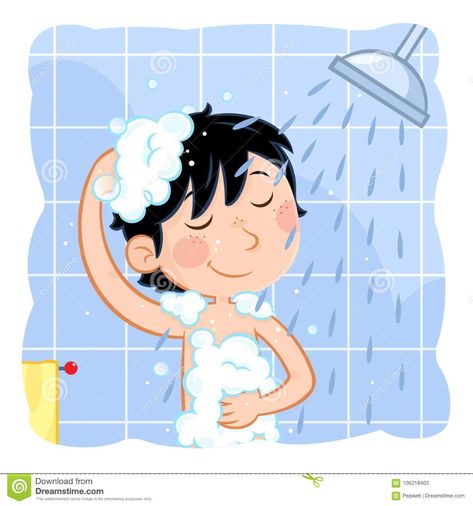 Daily Routine - Taking A Shower Stock Illustration - Illustration of child, care: 106218403 Toilet Drawing, Shower Pics, World Water Day, Fresh Tattoo, Dye My Hair, Animated Images, Take A Shower, Cartoon Pics, Get A Tattoo