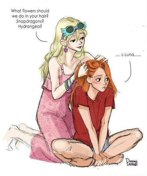 Luna and Ginny Ginny X Luna, Ginny Weasley Fan Art, Hp Ships, Pure Aesthetic, Gay Harry Potter, Desenhos Harry Potter, Images Harry Potter, Harry Potter Artwork, Harry Potter Ships