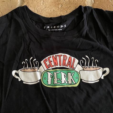 Friends Central Perk Short Sleeve Graphic Tshirt Black Size S The Tshirt Super Soft And Brand-New With Tags. It Has The Central Perk Logo On The Front And The Word F*R*I*E*N*D*S On The Back. From A Pet-Free And Smoke-Free Home Friends Tshirts, Friends The Tv Show, Central Perk Logo, Word F, Friends Central Perk, Diy Tees, Central Perk, Friends Day, Short Sleeve Shirt Women