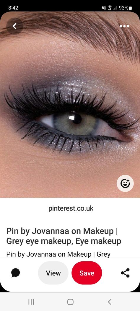 Eye Makeup With Grey Outfit, Prom Makeup For Blue Dress Silver, Eye Makeup For Dark Blue Dress, Blue Eye Makeup Blue Eyes, Makeup Looks For Gray Dress, Black And Blue Smokey Eye, Makeup For Gray Outfit, Blue Silver Makeup Look, Formal Makeup For Blue Dress Navy Smokey Eye