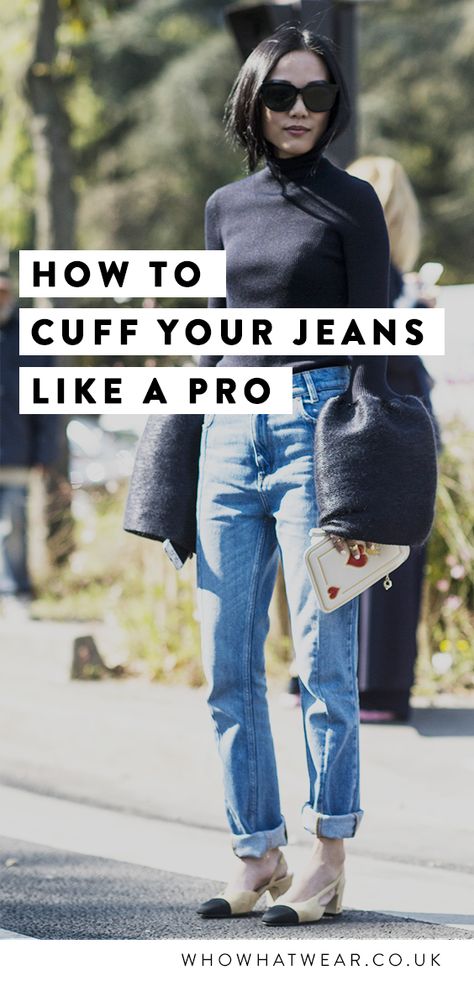 Want to know exactly how to cuff and roll up your jeans like a pro? We've got two chic ways you can turn-up denim and look en pointe for 2017. Turned Up Jeans, How To Roll Mom Jeans, How To Turn Up Jeans, Cuffed Jeans With Sneakers, Turn Up Jeans Outfit, Jeans Rolled Up, How To Roll Up Jeans, Rolled Up Jeans Outfit, How To Cuff Your Jeans