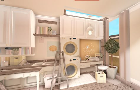 Go follow @_bloxburg_builds__ to see more builds like this! Bloxburg Laundry Room Ideas, Room Ideas Bloxburg, Modern Family House, Two Story House Design, House Decorating Ideas Apartments, Simple Bedroom Design, Tiny House Layout, Diy House Plans, Laundry Room Ideas