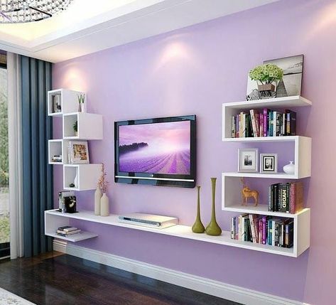 Decoración para área de televisión colorida Ruang Tv Modern, Tv Wanddekor, Display Shelves Decor, Man Home Decor, Reka Bentuk Ruang Tamu, Hiasan Dalaman Rumah, Ruang Tv, Modern Tv Unit Designs, Hiasan Bilik Tidur