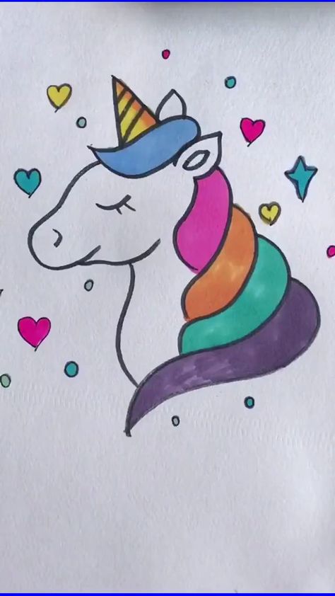 Step By Step Unicorn Drawing For Kids, Unicorn Easy Drawing For Kids, Cartoon Unicorn Drawing Easy, How To Draw Unicorns For Kids, Drawing Ideas Unicorn, How To Draw A Unicorn Easy Kids, Water Colour Drawing Ideas Creative, How To Draw A Unicorn, How To Draw For Kids Step By Step