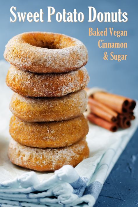 Sweet Potato Donut Recipe, Potato Donuts Recipe, Vegan Low Fat, Potato Donuts, Sweet Potato Cinnamon, Vegan Baked, Vegan Donuts, Donuts Recipe, Cinnamon Recipes