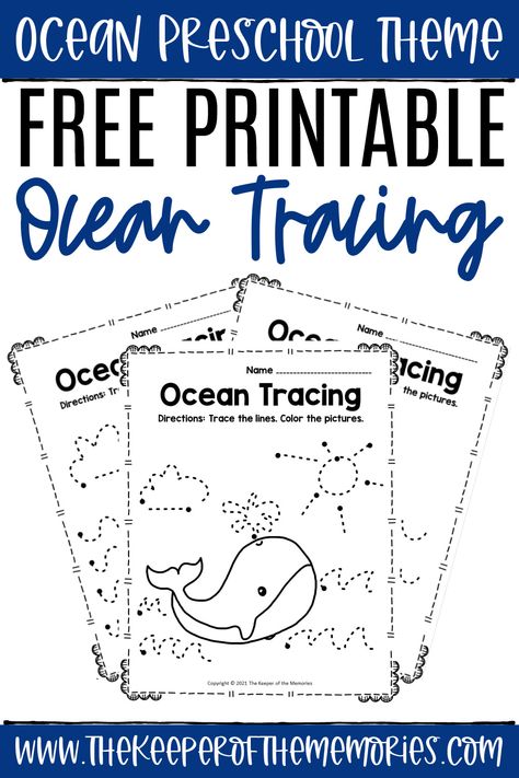 These Free Printable Tracing Ocean Preschool Worksheets are the perfect way to practice fine motor skills with your preschoolers this Summer! Don’t forget to add these free printable preschool worksheets to your next ocean preschool theme. Get yours today! #ocean #whale #tracing #preschool Ocean Preschool Activities, Ocean Preschool Theme, Ocean Animals Preschool, Free Printable Preschool Worksheets, Ocean Activities Preschool, Ocean Preschool, Tracing Preschool, Preschool Ocean, Ocean Words