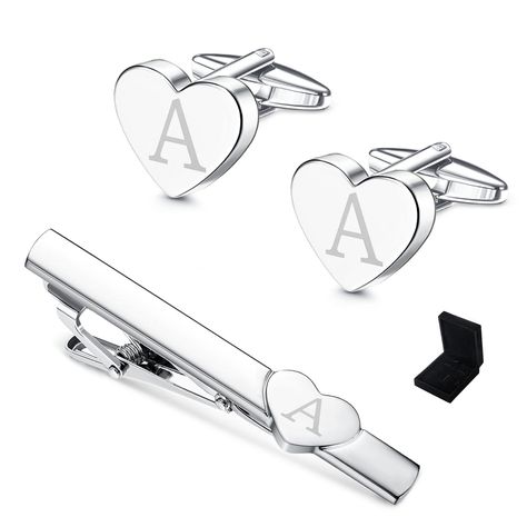 PRICES MAY VARY. Men Cufflinks and Tie Clip Sets: Cuff links/tie clip set includes 1 pair mens cufflinks & 1pc mens tie clip with gift box. Material: Copper cuff links and tie bar, solid and durable, longer service life. High polished surface, shiny and comfortable to wear. Gift: The heart knows what the heart wants! Initial cufflinks and tie clip are perfect for weddings, formal or business attire, awesome gifts for best man, groom, father, boss, boyfriend, husband or dad. Occasions: Engraved c Initial Cufflinks, Mens Cufflinks, Tie Bar Clip, Engraved Cufflinks, Mens Tie, Awesome Gifts, Copper Cuff, Man Set, Groomsmen Gift