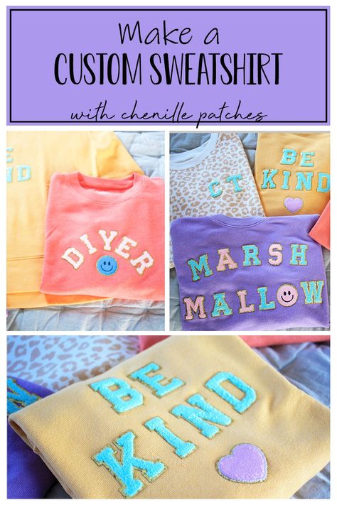 Iron Sweatshirt Ideas, Sweatshirt Diy Paint, Stoney Clover Sweatshirt Diy, Iron On Letter Patches Ideas, Sweatshirt Iron On Ideas, Iron Letters On Shirt Diy, Iron On Letter Patches Sweatshirt Ideas, Iron On Sweatshirt Ideas Diy, Diy Letter Patch Sweatshirt