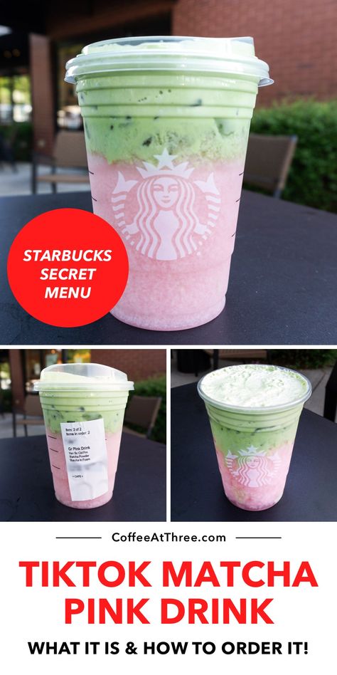 Starbucks Secret Menu: TikTok Matcha Pink Drink Starbucks Matcha With Strawberry, Matcha Tea Starbucks Drinks, Matcha And Pink Drink, Yummy Coffee Drinks From Starbucks, Starbucks Secret Menu Drinks Pink Drink, Best Iced Matcha Starbucks, Green Matcha Starbucks Drink, Starbucks Strawberry Matcha Drinks, Starbucks Secret Menu Drinks Matcha