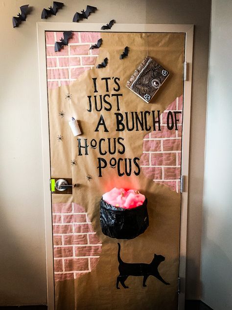 Door Decoration Ideas For Halloween, Door Designs For Halloween, Funny Halloween Door Contest, Halloween Prek Classroom Door, Halloween College Door Decorations, Fun Halloween Door Decorations, Door Design Halloween, Halloween Office Door Decorations Contest, School Halloween Door Ideas