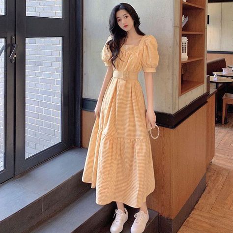 Yesstyle Dress, Korean Fashion Dress, Elegant Casual, Korean Dress, Sleeve Dresses, Women Long Dresses, Maxi Dress With Sleeves, Plaid Dress, Summer Dresses For Women