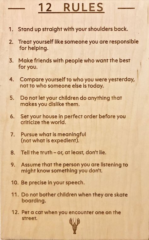 Jordan Peterson's 12 Rules for Life Rules About Life, Rule Of Life Quotes, Rule For Life, Jordan Peterson Rules For Life, Rules Of Life Good Advice, Rules In Life Quote, Jordan B Peterson 12 Rules For Life, Seven Rules Of Life, Rules For Myself