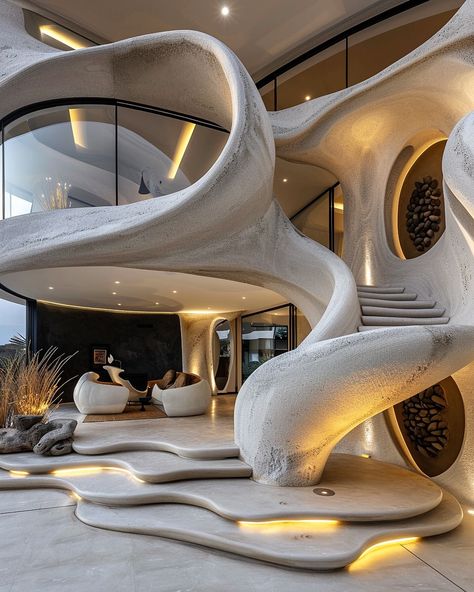 Biomimicry Architecture, Dream Life House, Gorgeous Interiors, Unique Interior Design, Modern Villa, Organic Forms, Organic Architecture, Architect House, Natural Landscape