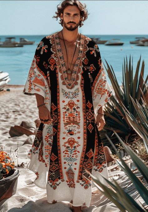 Gypsycore Fashion Men, Bohemian Outfit Men, Flowy Clothes, Bohemian Attire, Gay Costume, Boho Men Style, Bohemian Men, Women Suits Wedding, Estilo Harajuku