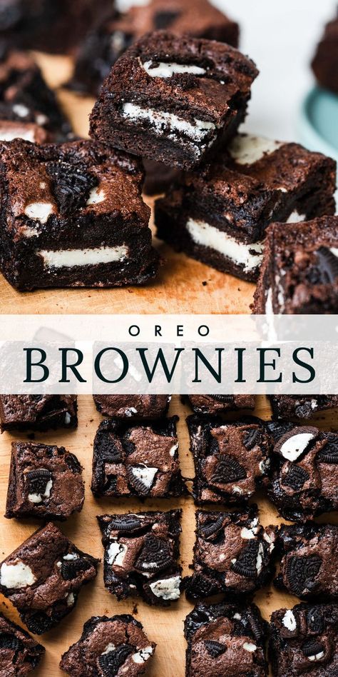 A collection of Oreo Brownies Types Of Brownies Recipe, What To Make With Stale Oreos, Oreo Biscuit Cake Recipe, Food Obsession Recipes, Brownie Types, Oreo Baking, Baking Recipes Uk, Oreo Brownies Recipe, Oreo Brownie