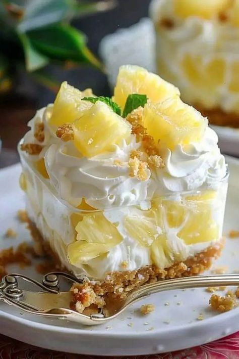 No-Bake Pineapple Dream Dessert - Recipecs No Bake Pineapple Cream Dessert, Pineapple Desert, Pineapple Dream, Pineapple Dream Dessert, Pineapple Angel Food, Pineapple Delight, Pineapple Dessert, Dream Dessert, Amish Chicken