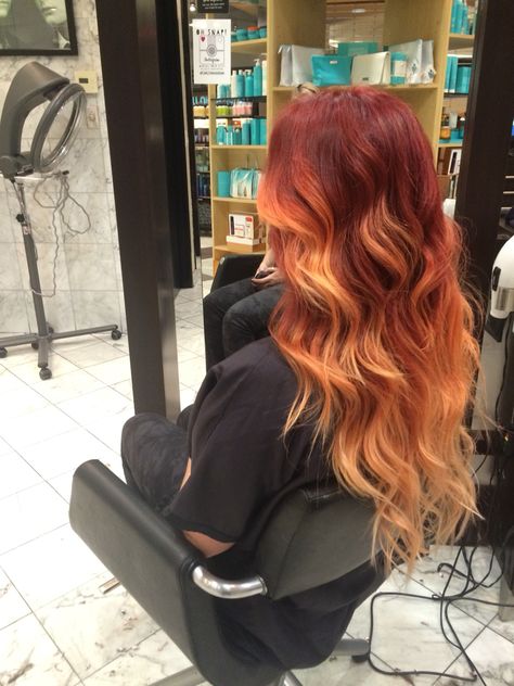 Red to orange to peach ombre with extensions