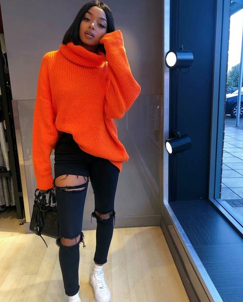 Follow @icyflameinfluence for more pins❄️🔥 Orange Sweater Outfit, Popular Spring Outfits, Knee Length Sweater Dress, Sweater Mini Dress, Sweater Dress Outfit, Orange Sweater, Orange Sweaters, Closet Inspiration, Mini Sweater Dress