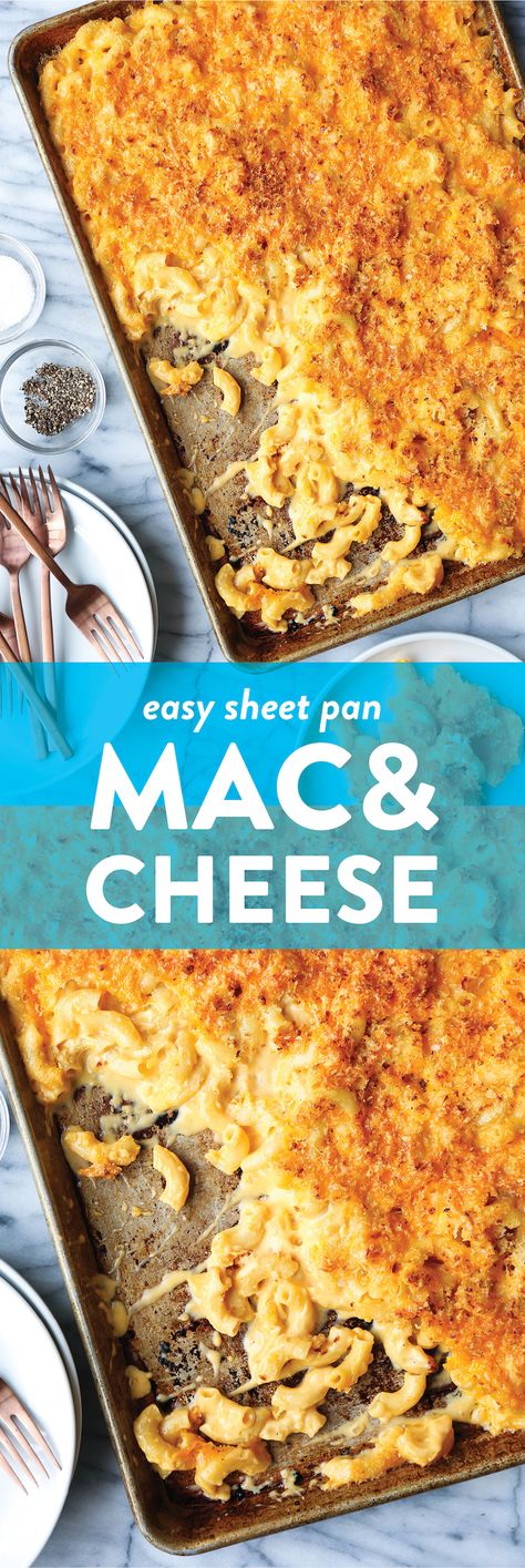 Sheet Pan Mac and Cheese - Crowd-pleasing mac and cheese made on a sheet pan! Perfectly cheesy + creamy with the maximum amount of crunchy bits. MIND BLOWN. Sheet Pan Mac And Cheese, Pan Mac And Cheese, Best Mac N Cheese Recipe, Best Mac And Cheese, Pan Recipes, Mac N Cheese Recipe, Cheese Recipe, Sheet Pan Dinners, Sheet Pan Recipes