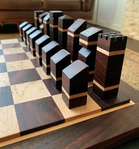 Diy Chess Set, Modern Chess Set, Wood Chess Board, Wooden Board Games, Wood Chess Set, Wooden Chess Pieces, Wooden Chess Board, Wood Games, Wood Chess