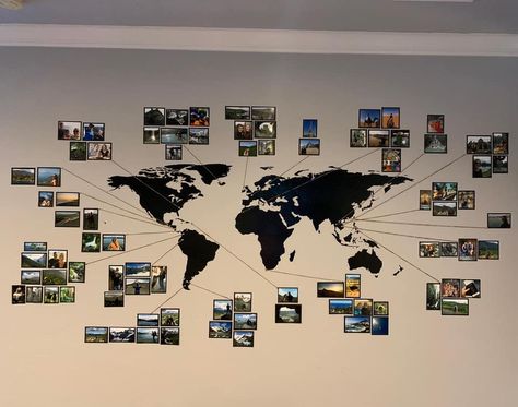 Travel Photo Wall Ideas Living Room, Travel Gallery Wall Ideas, Travel Photo Wall, World Map Photo, Travel Gallery Wall, World Map Wall Decor, Office Wall Design, World Map Travel, Quantum Computing