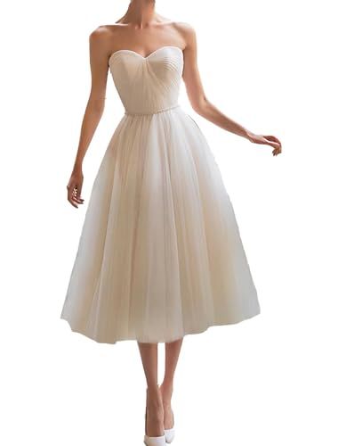 White Dresses Wedding, Tea Length Tulle, Wedding Dresses A Line, Evening Dresses Cocktail, Wedding Dresses Strapless, White Dresses, Online Wedding, Little White Dresses, White Wedding Dresses