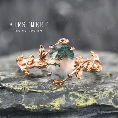 Engagement Ring Oval Cut, Twig Engagement Ring, Moss Agate Engagement Ring, Engagement Ring Oval, Twig Ring, Oval Cut Ring, Leaf Engagement Ring, Cute Engagement Rings, Future Engagement Rings