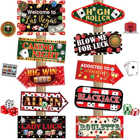 PRICES MAY VARY. The package includes: you will get 20 pieces of casino party signs with 10 different styles, and each style has 2 pieces, which offer sufficient quantity and various styles to meet your party decoration needs, and can easily attract people's attention (Please note that this product does not contain any accessories Quality material: the Las Vegas style welcome sign is made of cardboard and printed in bright color, which is stable, not easy to fade and deform so that you can use t Casino Photo Booth, Vintage Carnival Theme, Vegas Theme Party, Las Vegas Party, Casino Theme Party Decorations, Las Vegas Casino, Casino Party Decorations, Poker Party, Cake Decorating Set