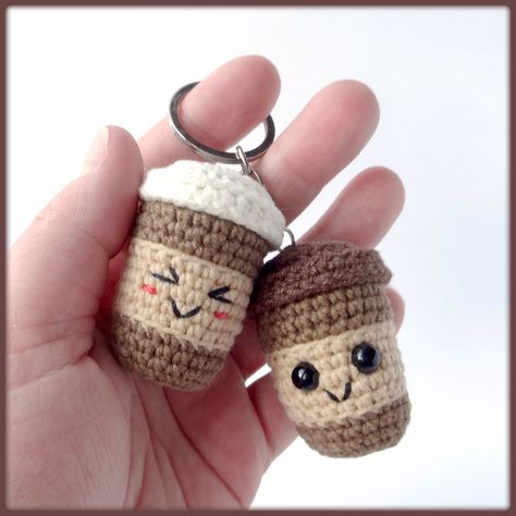 Coffee Cup Keychain Crochet Pattern - Etsy Mini Coffee Cup Crochet Pattern, Crochet Coozie With Handle, Crochet Coffee Amigurumi, Crochet Coffee Keychain, Crochet Book Keychain, Crochet Coffee Cup Keychain, Small Crocheted Gifts, Cute Amigurumi Keychain, Crochet Keychain Cute