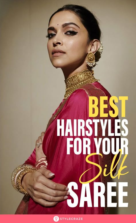 Hairstyles For Silk Sarees, Simple Hairstyle For Silk Saree, Hairstyles For Banarasi Saree, Blouses For Silk Sarees Design, Silk Saree Hairstyles Indian Open Hair, Hairstyles On Silk Saree, Saree With Braided Hair, Hairstyle For Saree Look Wedding, How To Look Elegant In Saree