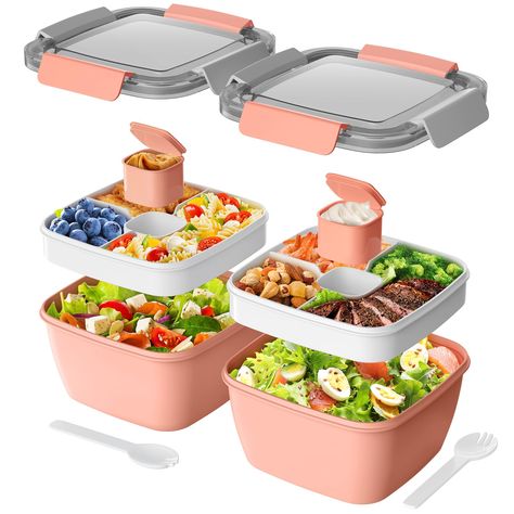 PRICES MAY VARY. 【3 Compartments to Keep Food Fresh】 Get benefit from brilliant idea of the Dietitian,our Salad compartment lunch box match with 3 compartments and 1 separate salad dressings container that allows you to bring a range of different foods without them mixing together in a soggy. 【Portable Salad Lunch Container】 52oz salad lunch container fits easily into your backpack or handbag, making it ideal for use in picnic, office,gym, school, travel, or wherever you want. Large compartments Salad Containers To Go, Salad Lunch Box, Sauce Container, Salad Dressing Container, Lunch Box With Compartments, Salad Lunch, Handbag Making, Salad Container, Salads To Go