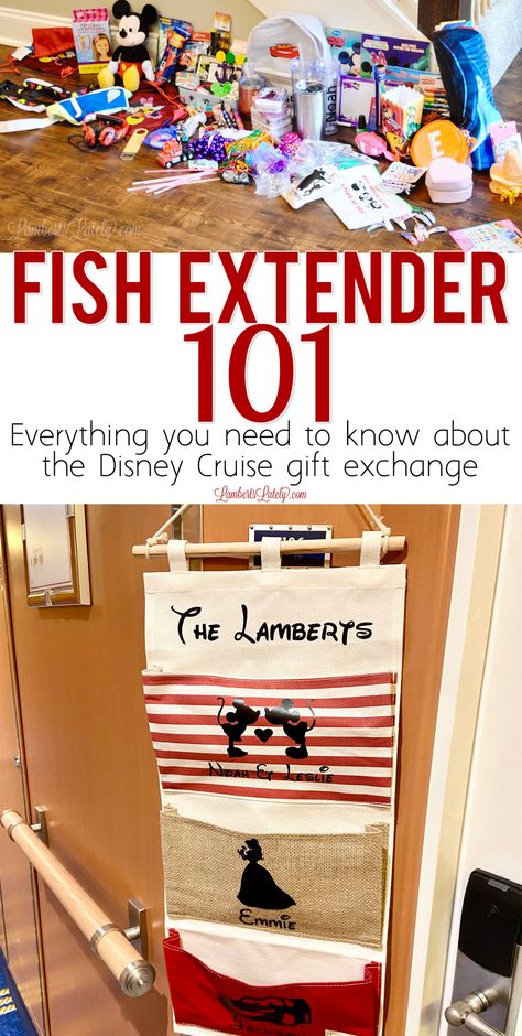 Interested in participating in a Disney Cruise Fish Extender group? Check out all you need to know to join in! Includes great gifts, how to make DIY ideas, good pocket door hangers to use, and more. Star Wars Fish Extender, Fish Extenders Gift Ideas, Cruise Fish Extender Gifts, Halloween On The High Seas Door Decor, How To Make A Fish Extender, Disney Wish Door Decorations, Disney Cruise Crafts, Disney Cruise Fish Extender Gifts Diy, Disney Cruise Fish Extender Door Hanger