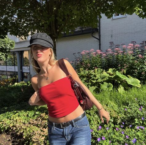 Red Tube Top Outfit, Leah Behn, Tube Top Outfit, Red Tube Top, Tube Top Outfits, Top Outfit, School Fashion, Casual Style Outfits, Art Clothes