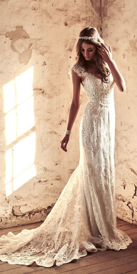 love Boho Wedding Dress Mermaid, Vintage Inspired Wedding Dress, Anna Campbell Wedding Dress, Inspired Wedding Dress, Wedding Dress Romantic, Wedding Dress Mermaid, Bridal Cap, Anna Campbell, Wedding Dress Flowy