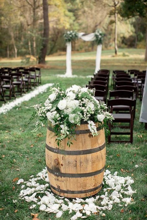 Gallery — Rick's Flowers Farmhouse Wedding Flowers, Wedding Wine Barrel Decor, Whiskey Barrel Flower Arrangements, Barrel Decor Ideas Wedding, Wedding Barrels With Flowers, Barrel Flower Arrangements, Barrel Flowers Wedding, Wedding Barrel Decor, Whiskey Barrel Wedding Decor