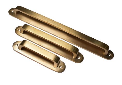 "Backplate brass cabinet handles. Perfect for covering existing screw holes when you can't find a replacement in the exact size. These are unlacquered so will age overtime giving it a aged feel. We do not clear coat them so please note that these will age overtime Very popular with a classic clean design, and they are fantastic in situ. Each and every piece color will be different from each other cause they are handfinished. They are non lacquered and will develop a patina over time. 3 sizes - 4 Pulls With Backplate, Unique Cabinet, Brass Cabinet Handles, Brass Cabinet Hardware, Unique Cabinets, Brass Cabinet Pulls, Brass Drawer Pulls, Cabinet Hardware Pulls, Brass Cabinet