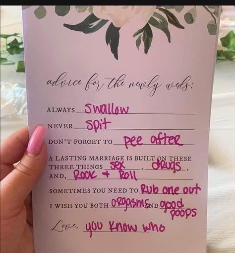 Advice For The Newlyweds, Tacky Wedding, Newlywed Card, Disney Bachelorette, Advice For Newlyweds, Advice For Bride, Bachelorette Party Planning, New Couple, Dear Future Husband