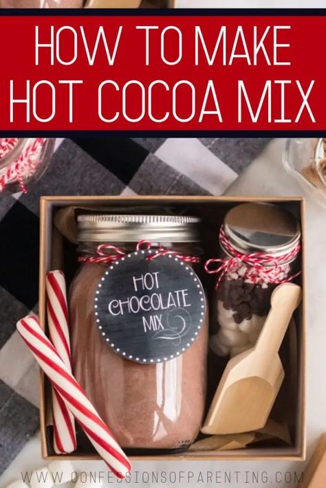 4 Ingredient Hot Cocoa Mix - Confessions of Parenting Hot Cocoa Gift Ideas, Hot Cocoa Mix Gift, Diy Hot Chocolate Mix, Cocoa Mix Recipe, Hot Chocolate In A Jar, Hot Cocoa Mix Recipe, Chocolate Jar, Hot Chocolate Mix Recipe, Diy Hot Cocoa