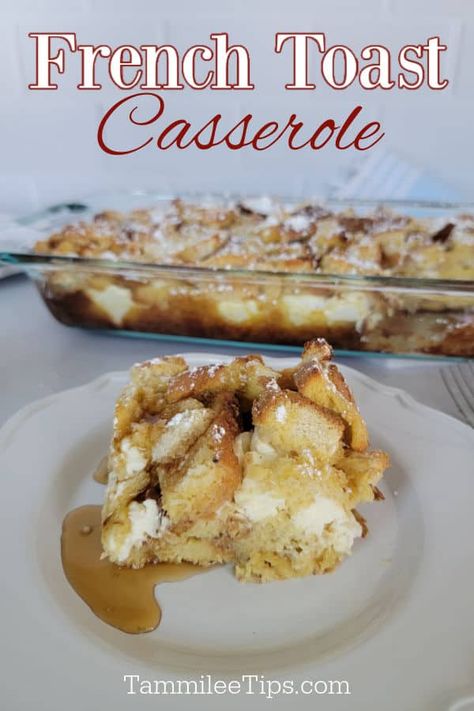 Easy Overnight French Toast Casserole Recipe that tastes amazing! The perfect combination of cream cheese, cinnamon, syrup, and bread. This is the perfect Christmas Morning breakfast! Prep it the day before and all you need to do is bake it. Best Overnight French Toast Casserole, Easy Overnight French Toast, Breakfast Casserole French Toast, Overnight French Toast Casserole, Cinnamon French Toast Bake, French Toast Casserole Recipe, French Toast Casserole Easy, Stuffed French Toast Cream Cheese, Delicious French Toast